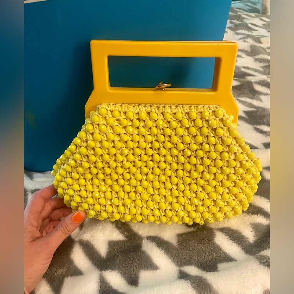 Vintage 60’s BAKELITE MOD YELLOW  Beaded Italian HANDBAG